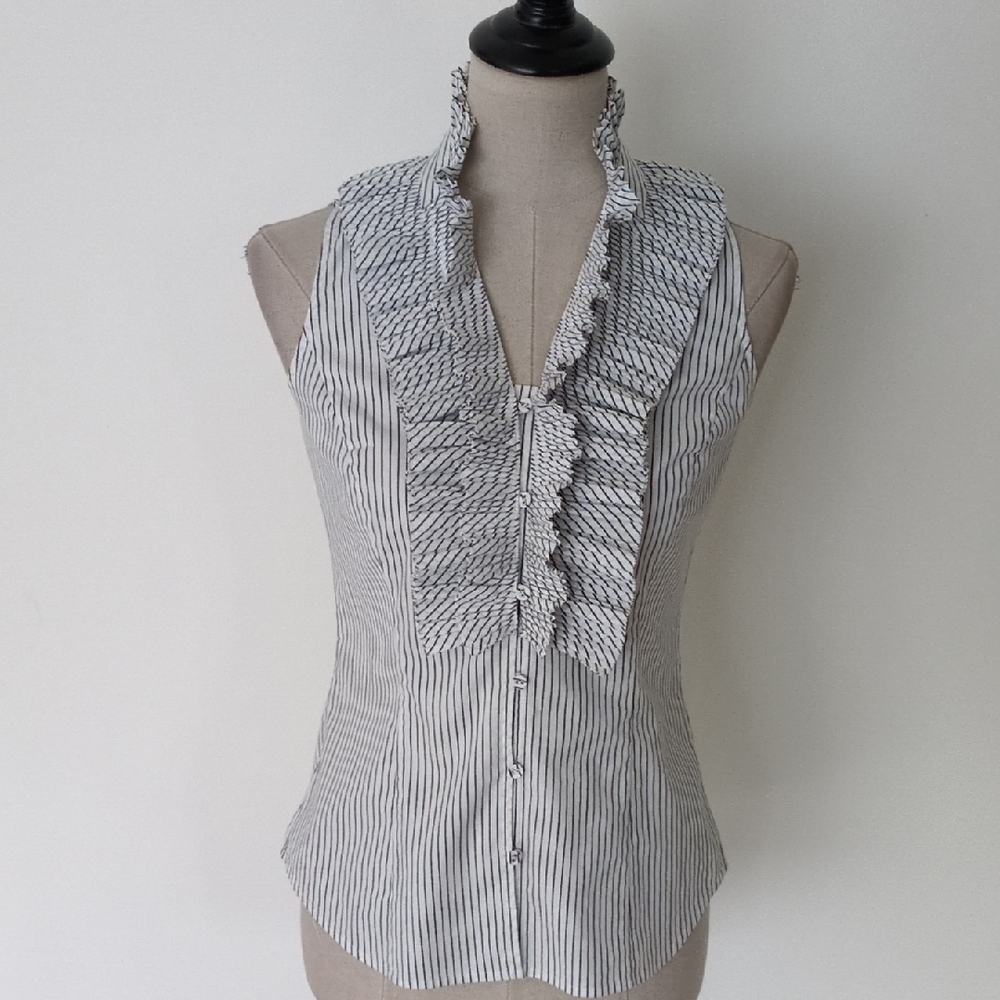 White House Black Market Striped Ruffle Sleeveless Top